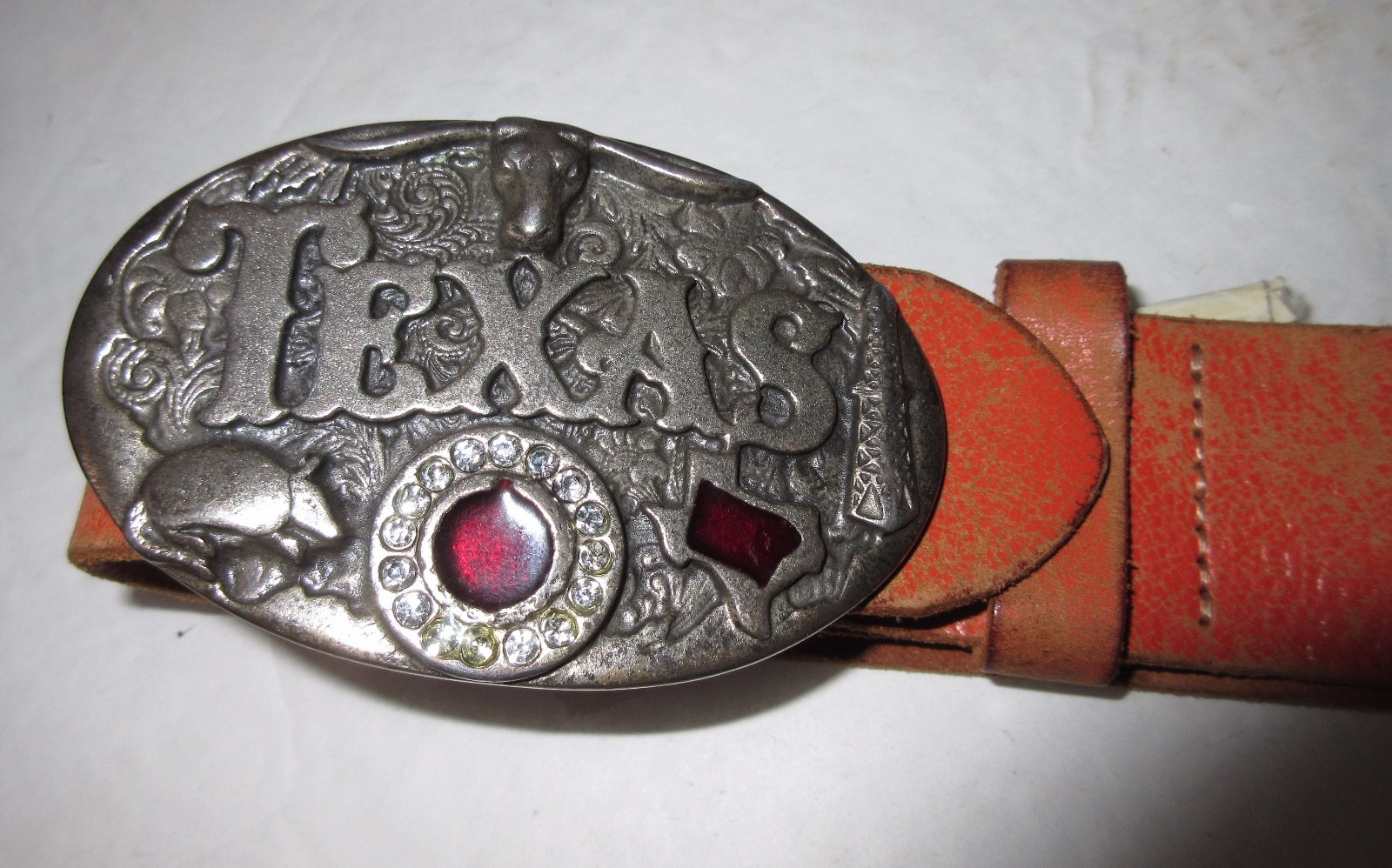 Texas Buckle and Belt Western Silver Metal with Purple Stone, Armadillo Sz 37