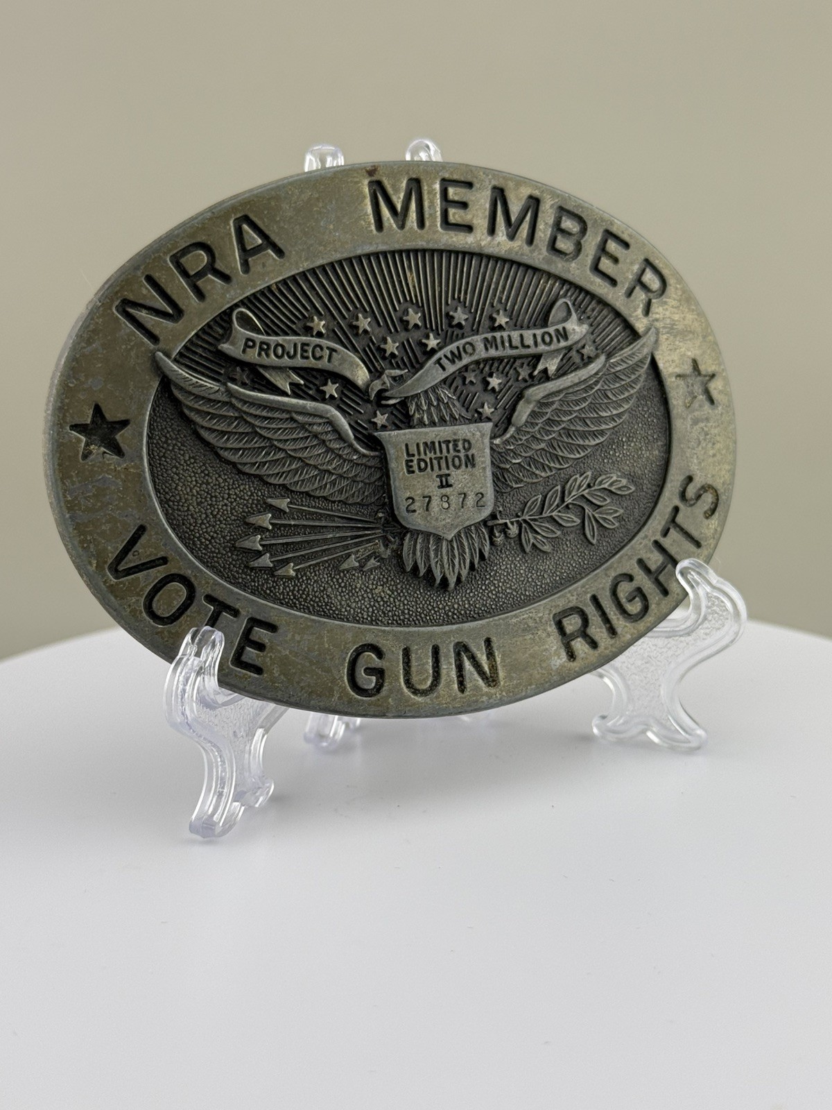 1980s NRA Member Vote Gun Rights Project Two Million Numbered Belt Buckle