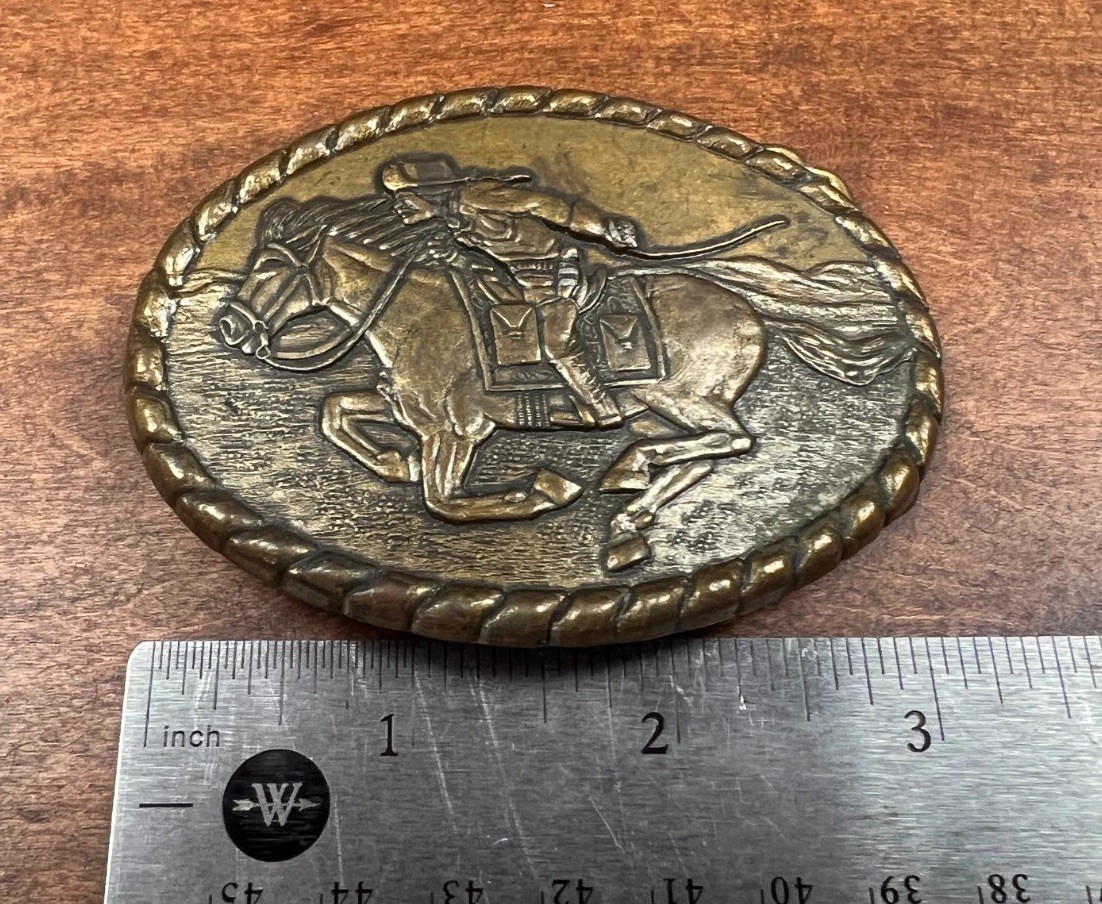 Pony Express Belt Buckle Brass 1981 Commemorative Western Cowboy Rodeo