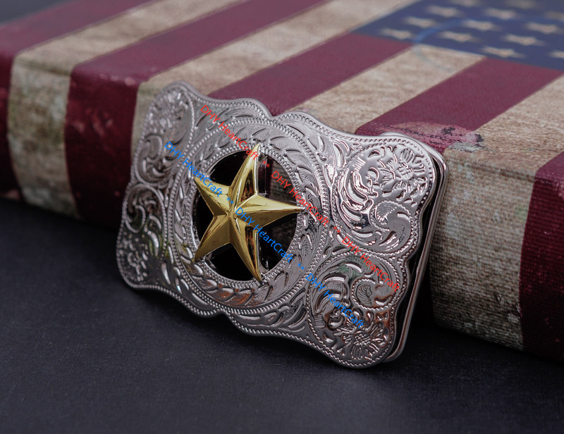 WESTERN COWBOY LONG HUGE SLIVER GLOD TEXAS RANGER STAR RODEO TROPHY BELT BUCKLE
