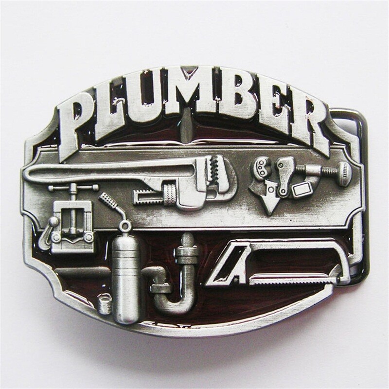 Antique Silver Red Enamel Plumber Belt Buckle Gurtelschnalle also Stock in US
