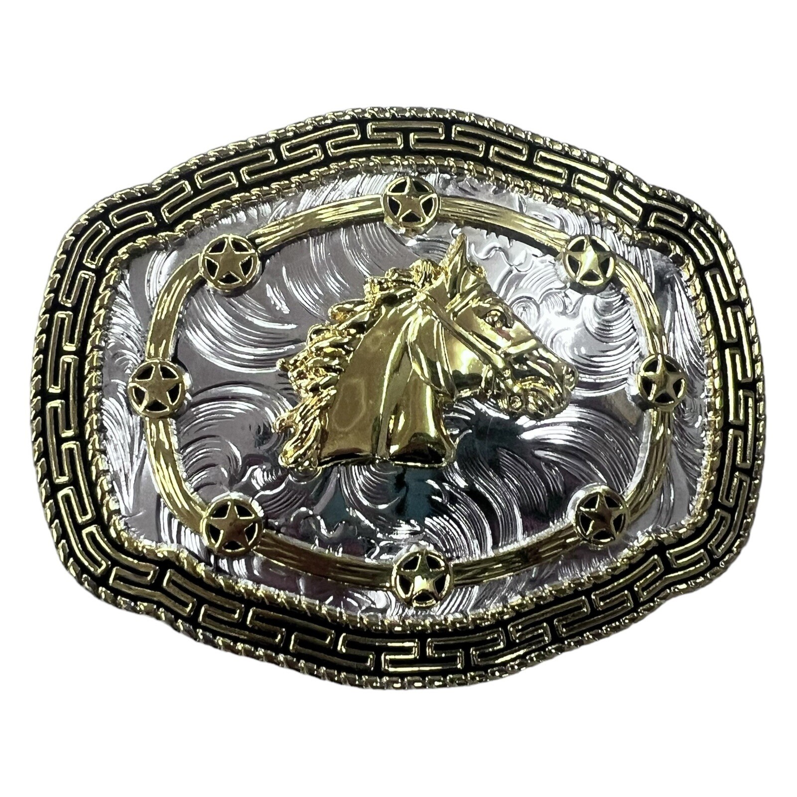 Horse Head Rodeo Belt Buckle Silver And Gold