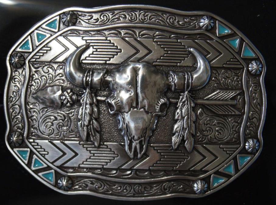 M&F WESTERN Nocona Rectangle Arrow Skull Feather Buckle 37007