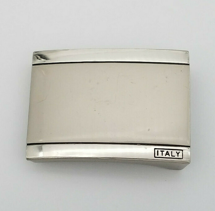 Silver Tone 2.5&Prime; x 1.75&Prime; Belt Buckle Square Marked ITALY for 40cm Belt or 1 5/8&Prime;