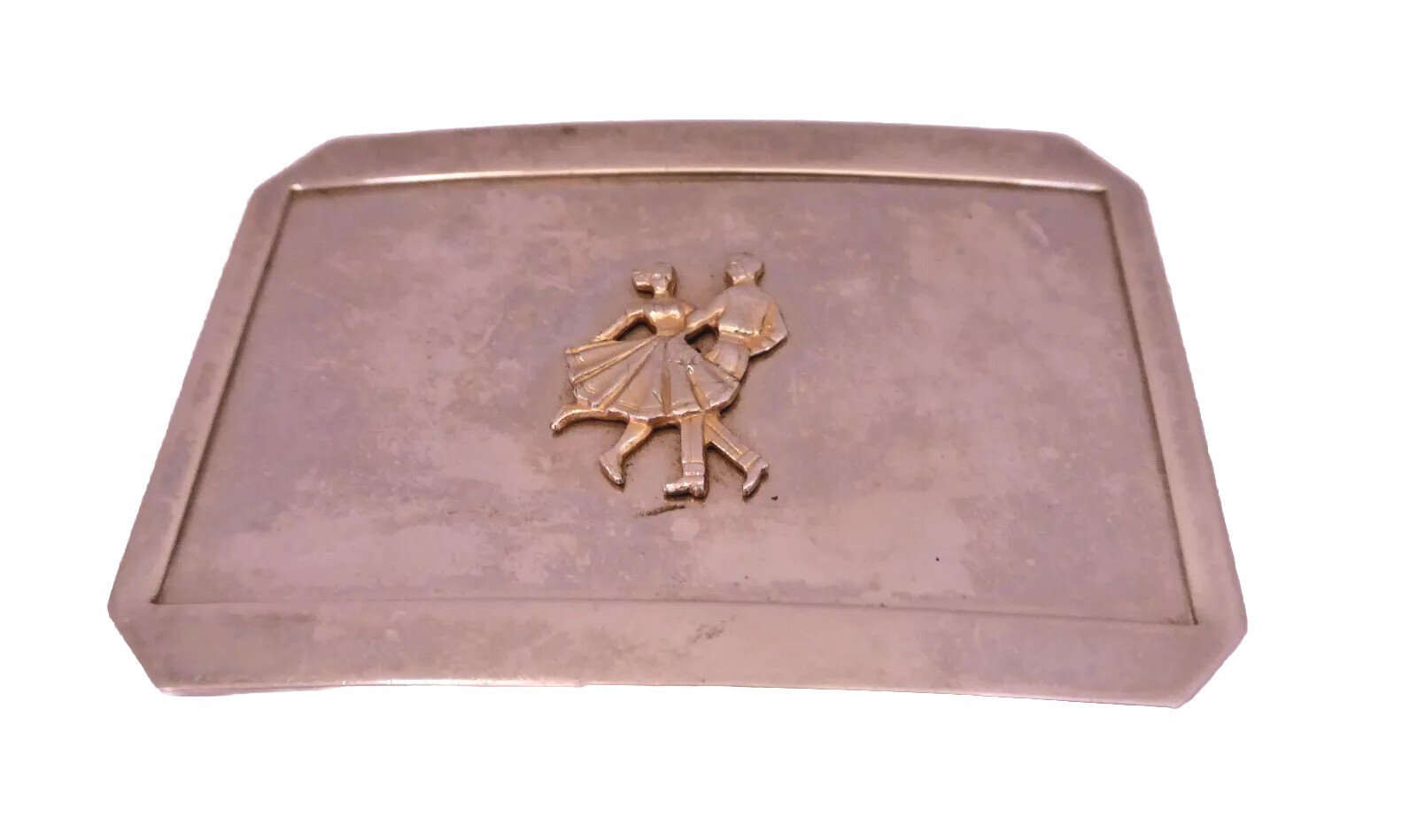 Lyntone Dancing Couple Belt Buckle Nickle Plated Western American Retro 3&Prime; X 2&Prime;