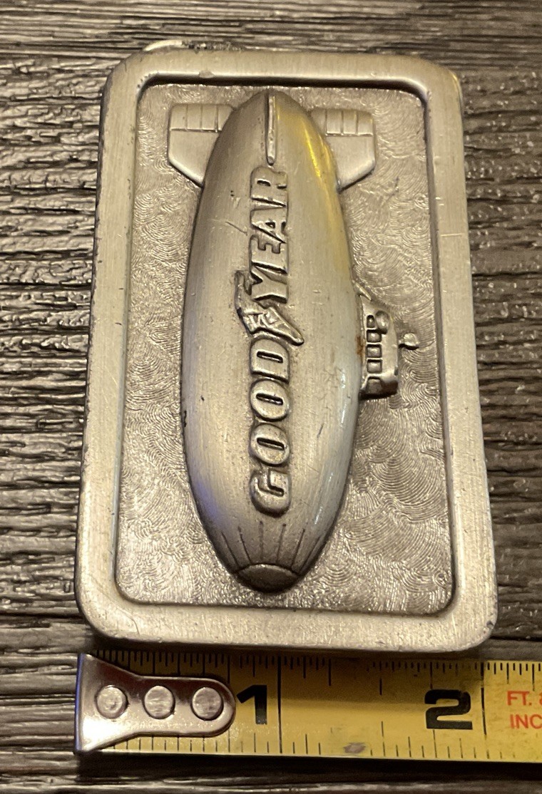 VINTAGE, 1974 THE GOODYEAR TIRE & RUBBER CO. Blimp G-96, PEWTER BELT BUCKLE