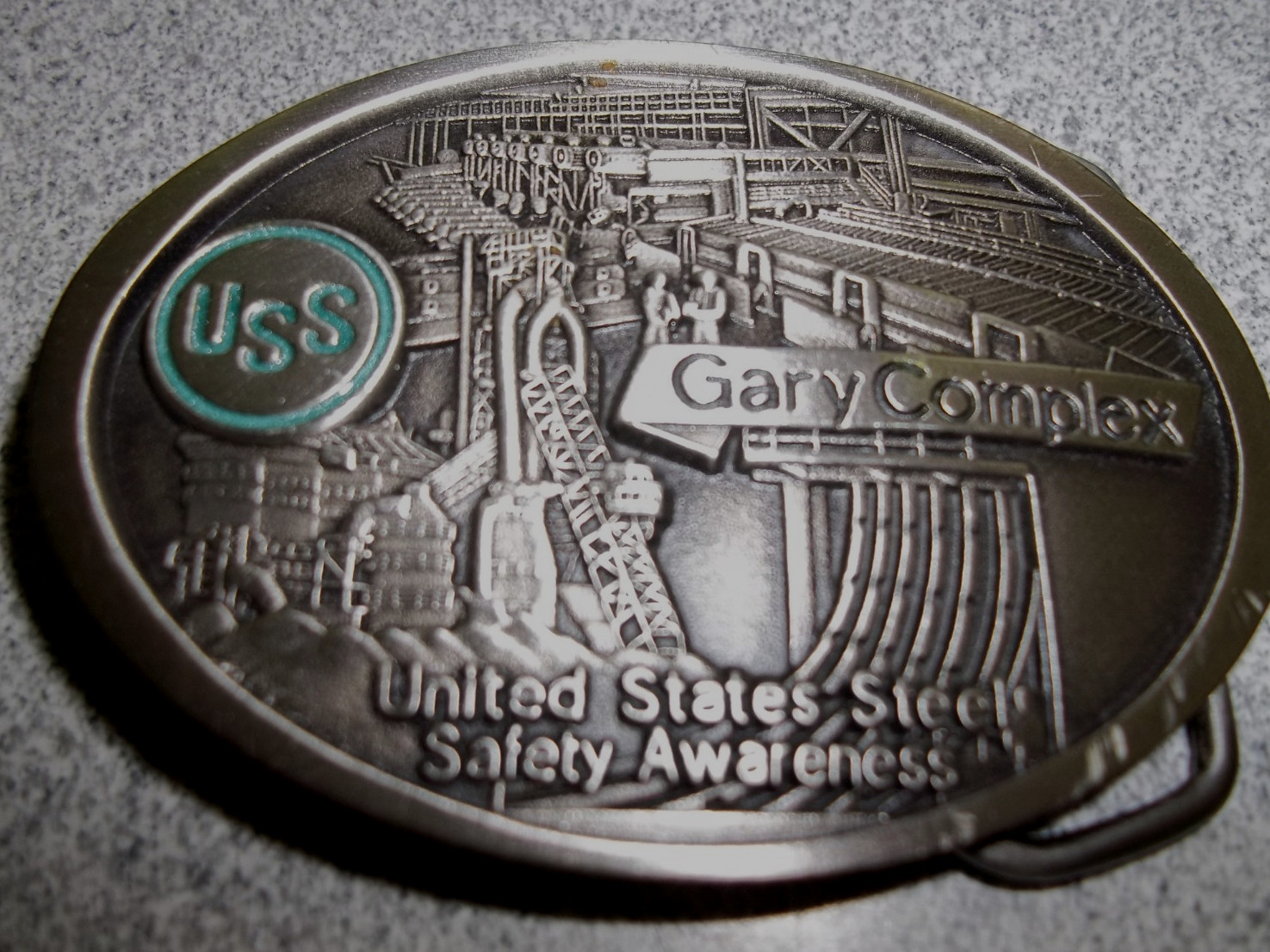 USS Gary Complex United States Steel Safety Awareness Belt Buckle Solid Pewter