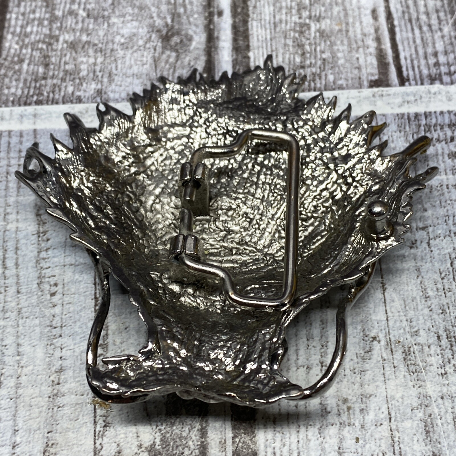 Silver Plated Asian Chinese Dragon Head Metal Belt Buckle Bejeweled