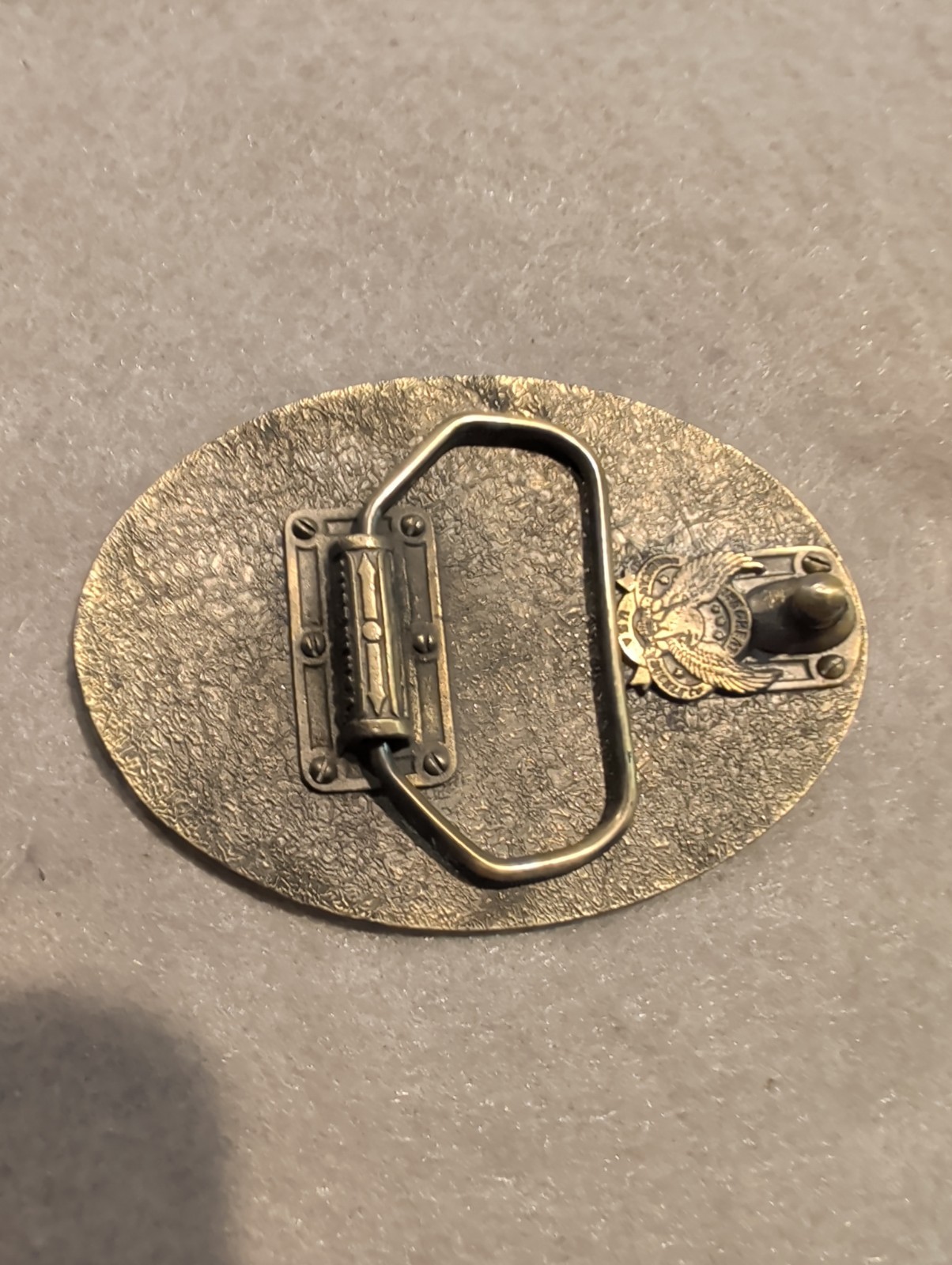 L.E. Myers Co Electrical Construction 1891-1991 Oval Red/Gold Metal Belt Buckle