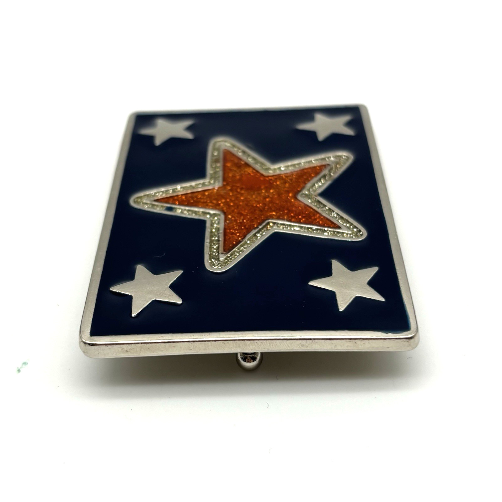 Vintage 90s Y2K Red Blue Glitter Star Stainless Steel Belt Buckle Fits – 1.5&Prime;