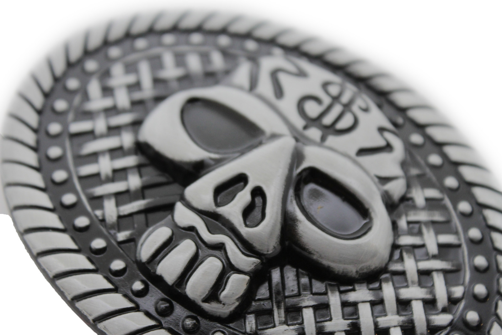 Men / Women Fashion Belt Buckle Silver Metal Skull Skeleton Oval Big Size Gothic