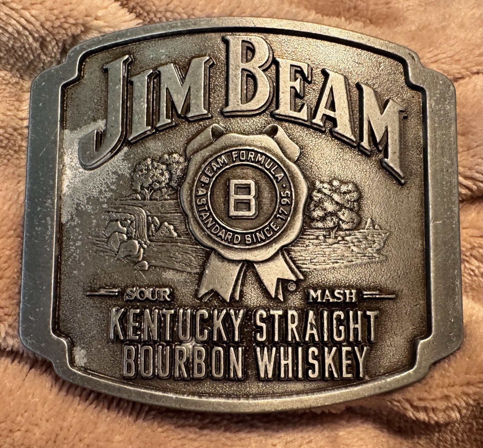 Jim Bean Whiskey Cowboy Rodeo Advertising Belt Buckle Country Western Solid