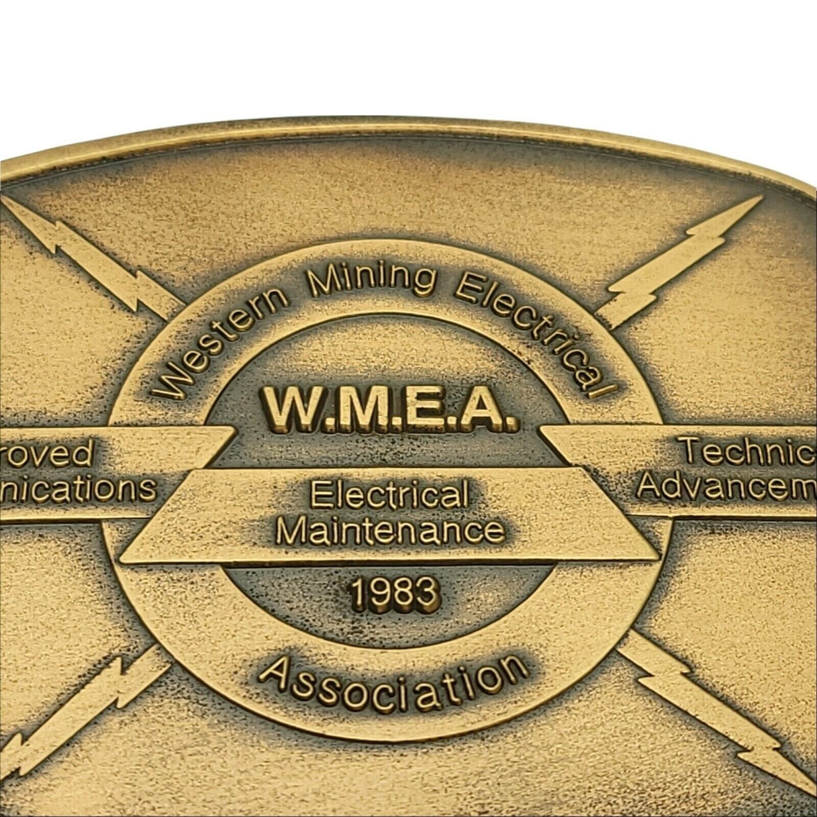 Solid Brass Belt Buckle Western Mining Electrical 1983 Indiana Metal Craft USA