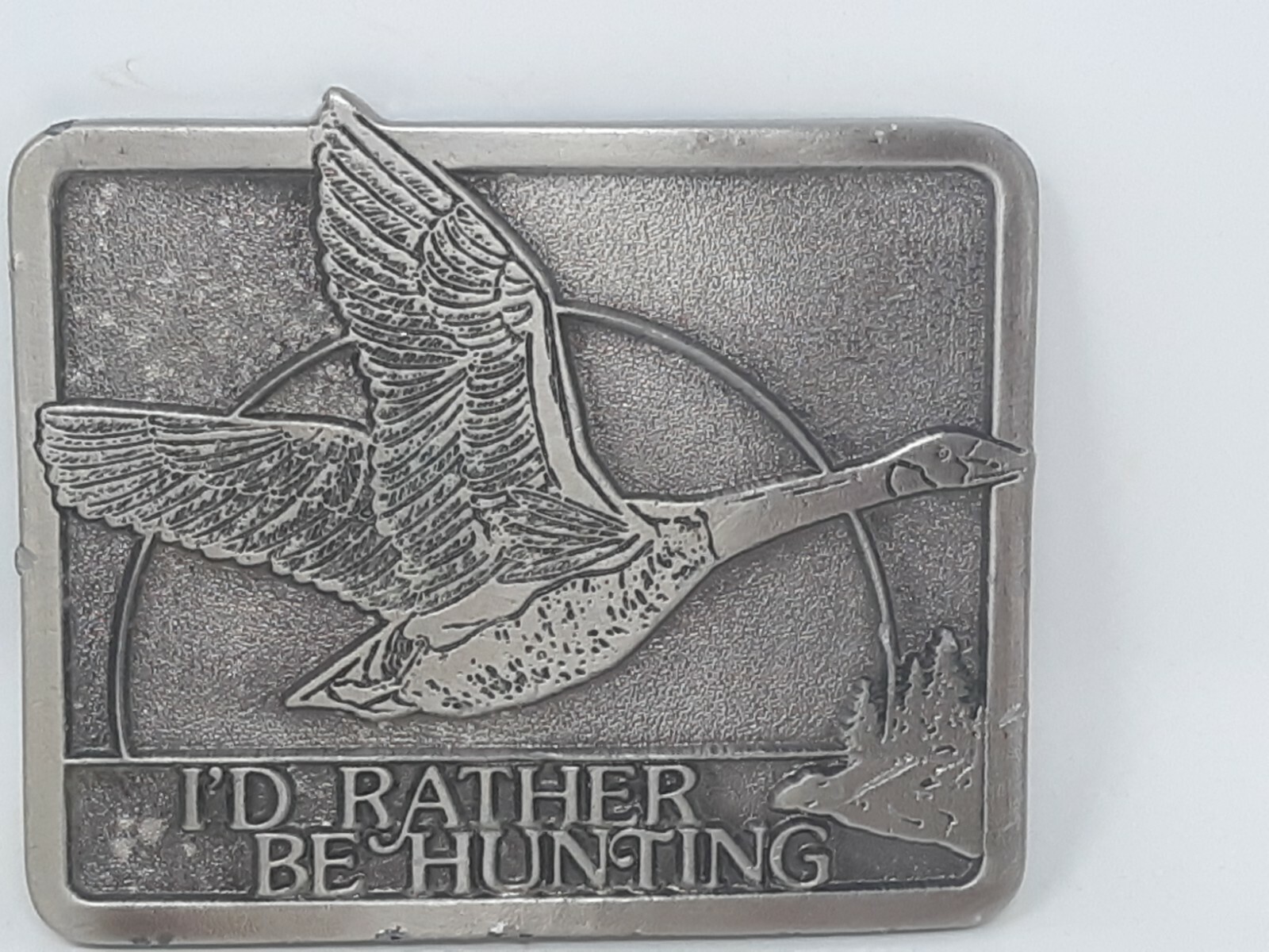 I&rsquo;d Rather Be Hunting Flying Goose Vintage Silver Tone Belt Buckle