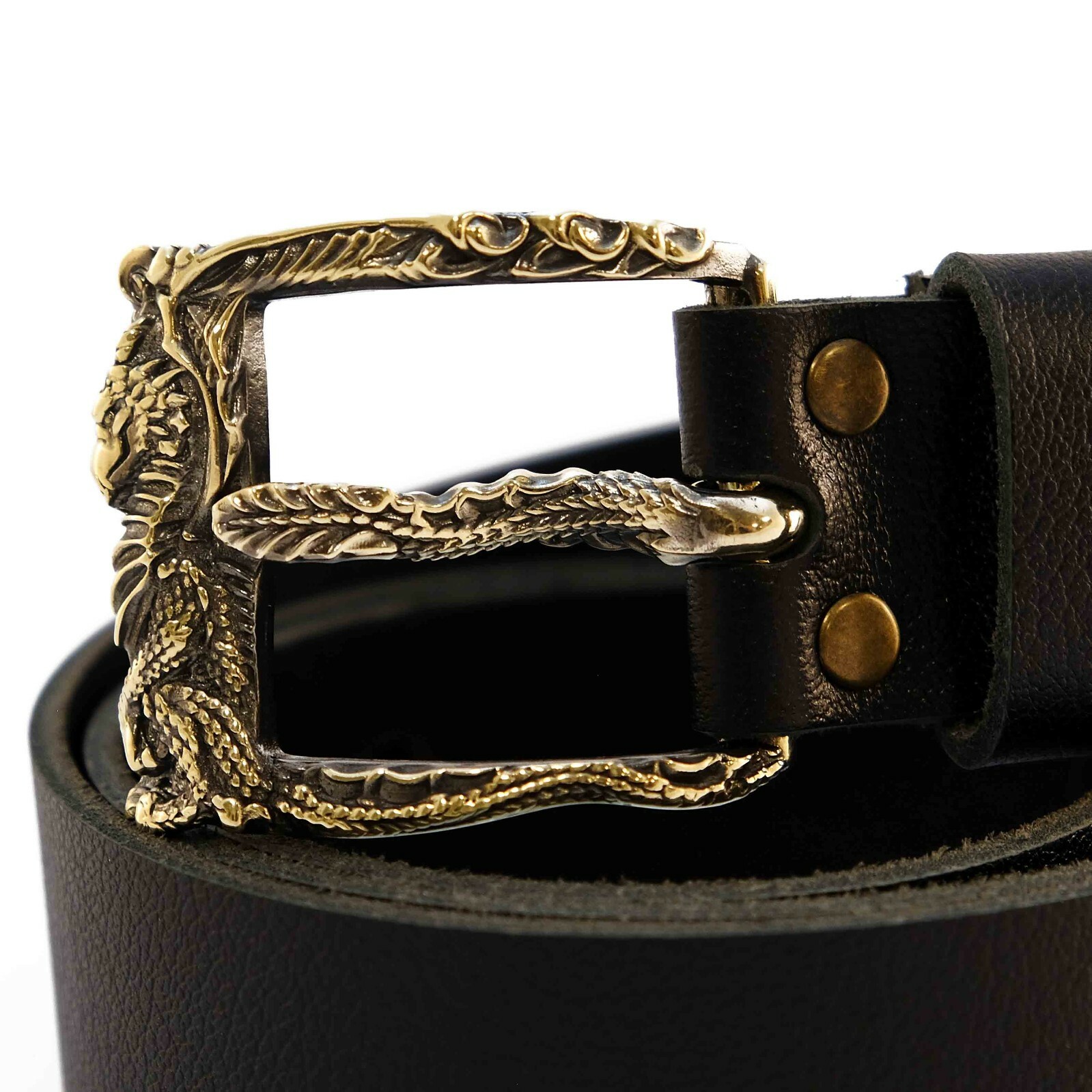 Brass belt buckle « Dragon », Handmade pin type Scandinavian Dragon belt buckle