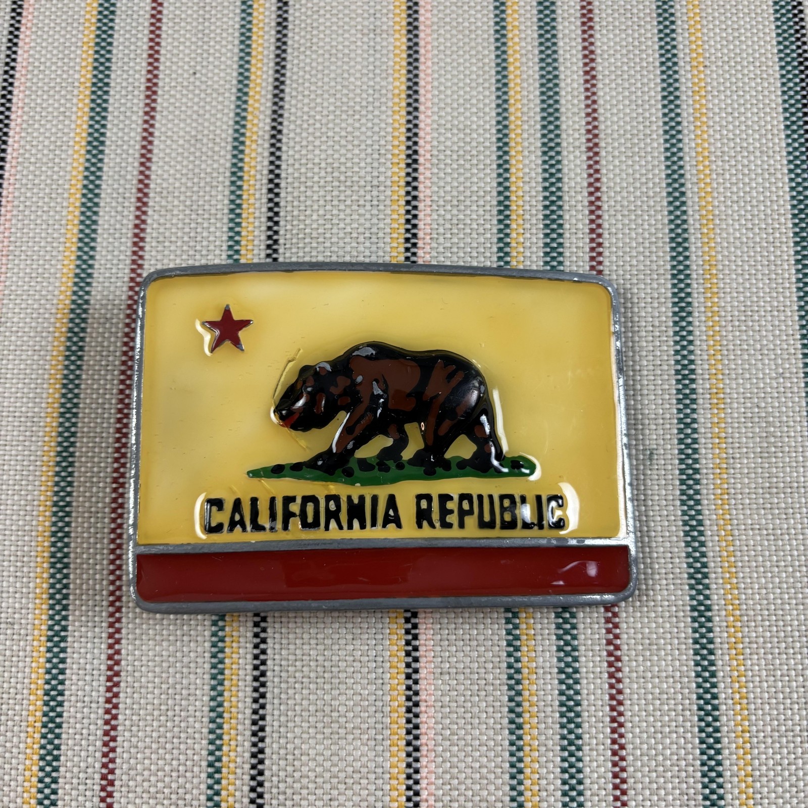California Republic Belt Buckle Mens One Size Yellow Bear Flag Metal Western
