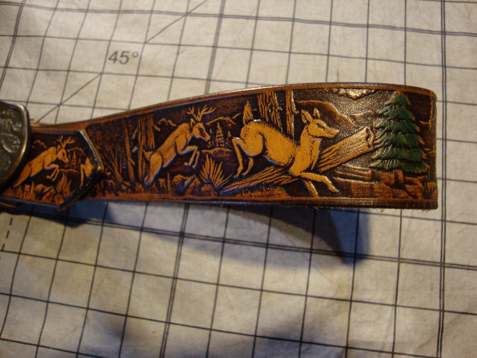 Vintage 1977 Bergamot Belt and Buckle Brass Deer Buck Doe Antlers Western