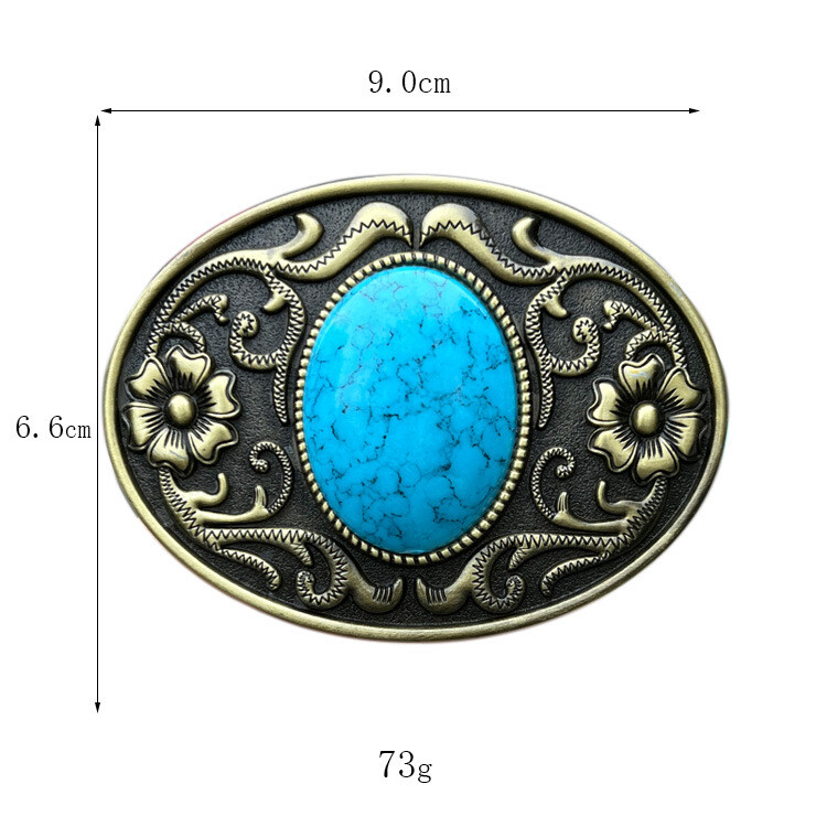 Belt Buckle Men Turquoise Belt Buckle Western Cowboy W/ Silver/Gold Engraved USA