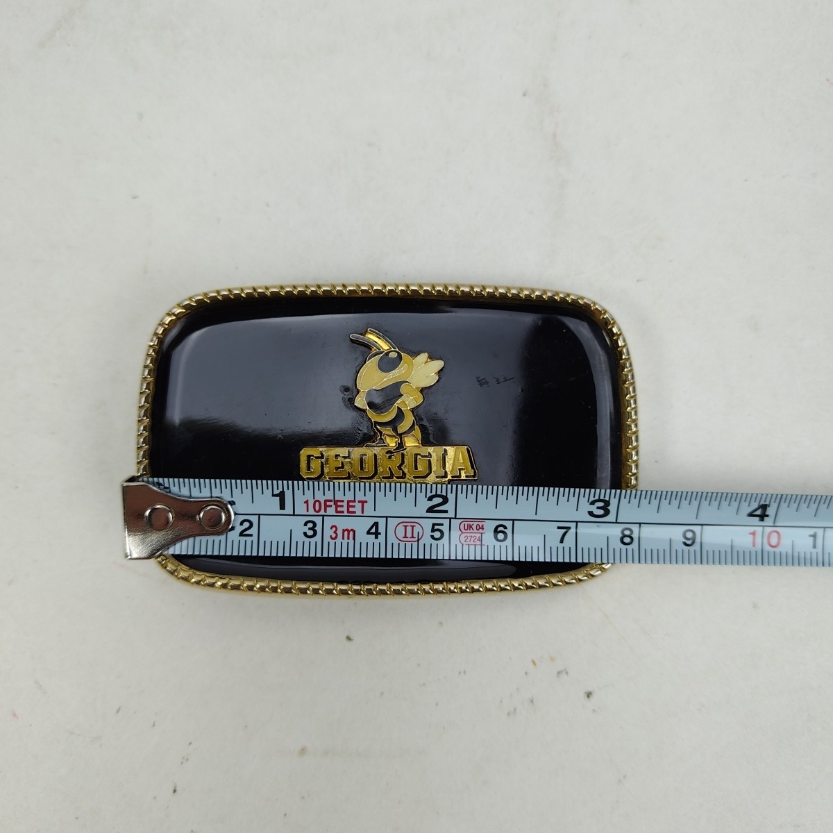 Vintage Georgia Tech Yellow Jackets Belt Buckle BUZZ Black Enamel Made In USA
