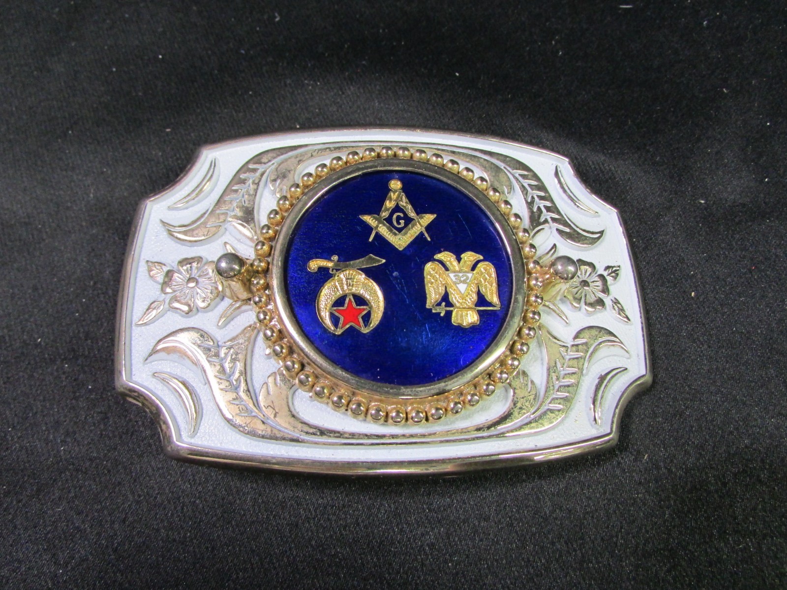 Tiffany Mason 32nd Degree & Shriners Multicolored Enamel Brass Belt Buckle