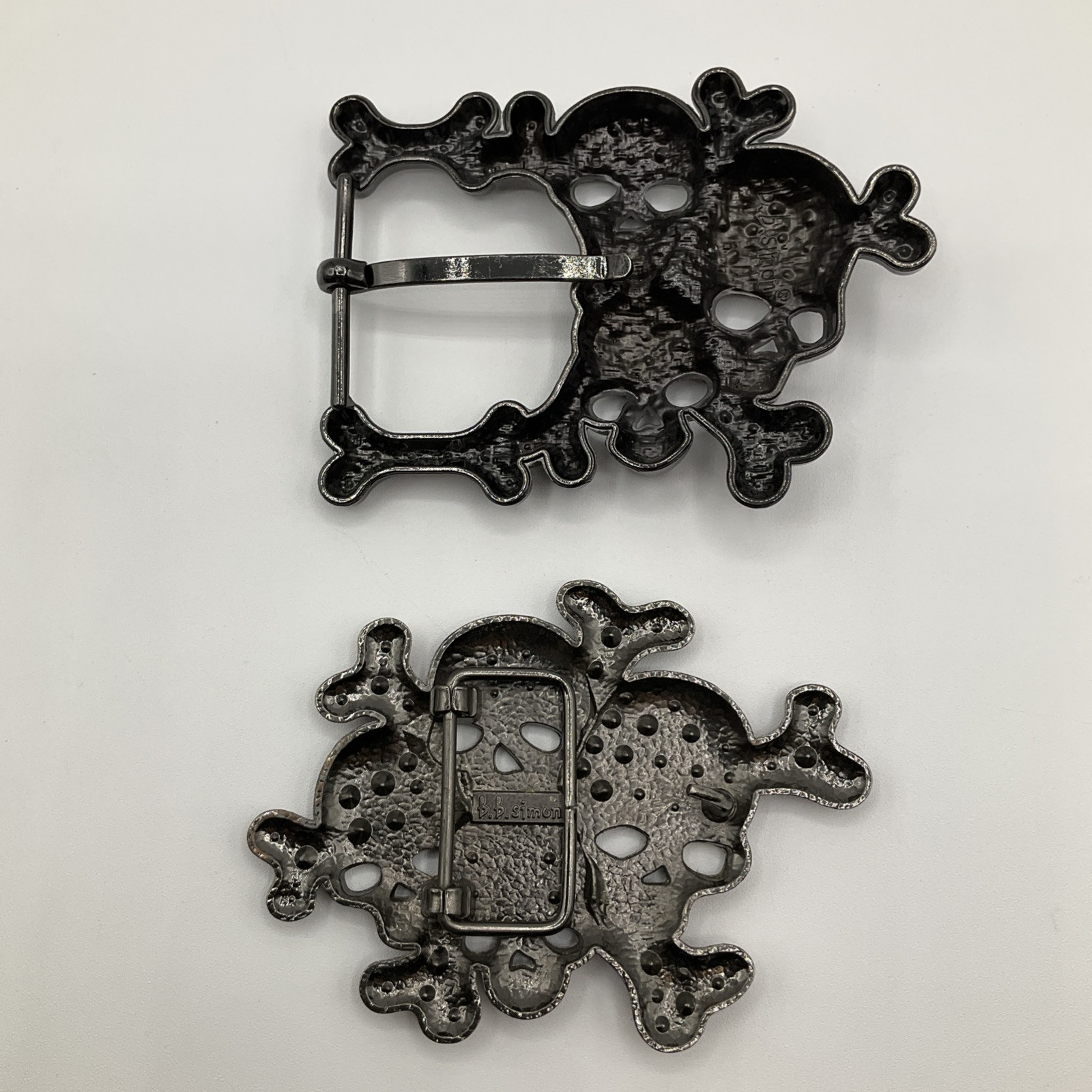 Qty (2) b.b. simon Red and White Skull Belt Buckles Black Chrome