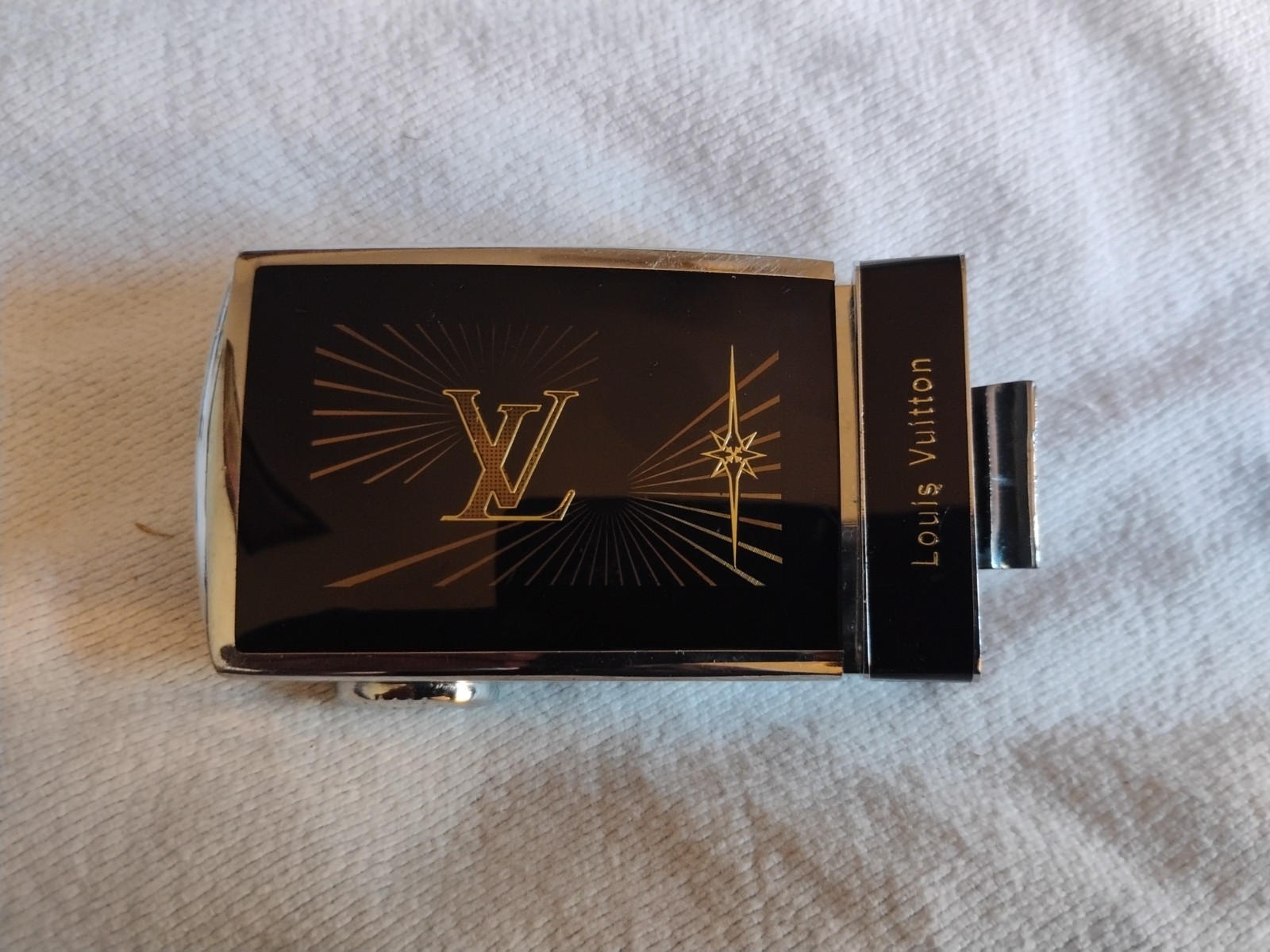 Rare vintage Men Louis Vuitton Rachet Belt Buckle black silver logo LV