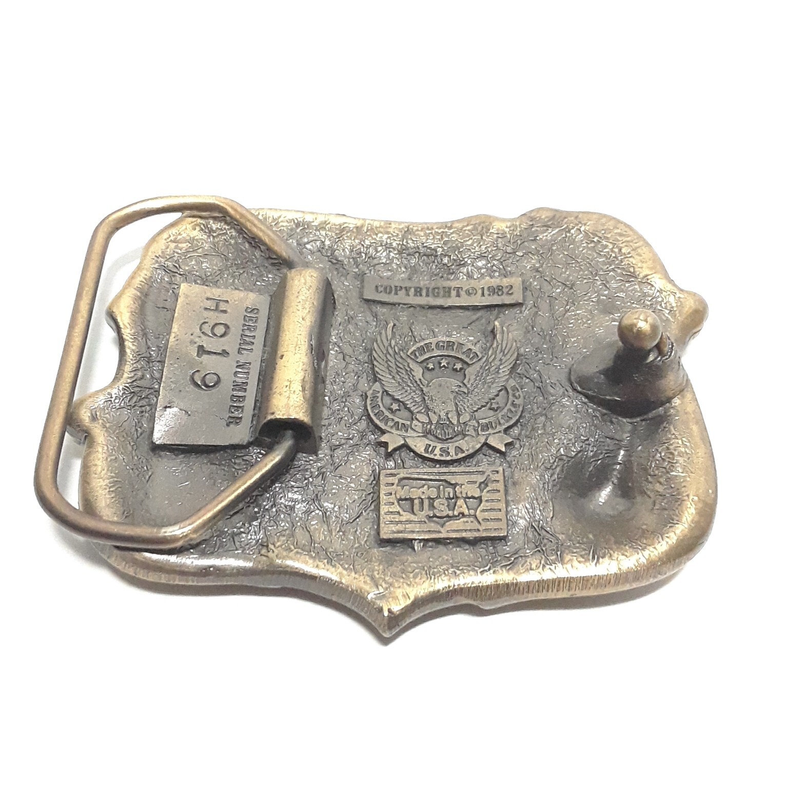 VTG 80s Country Music Belt Buckle Great American USA Guitar Violin Banjo Enamel