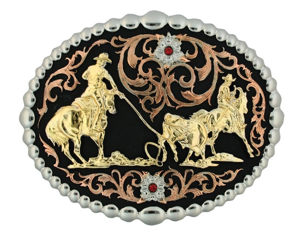 Montana Silversmiths Western Belt Buckle Team Roper Black 60969