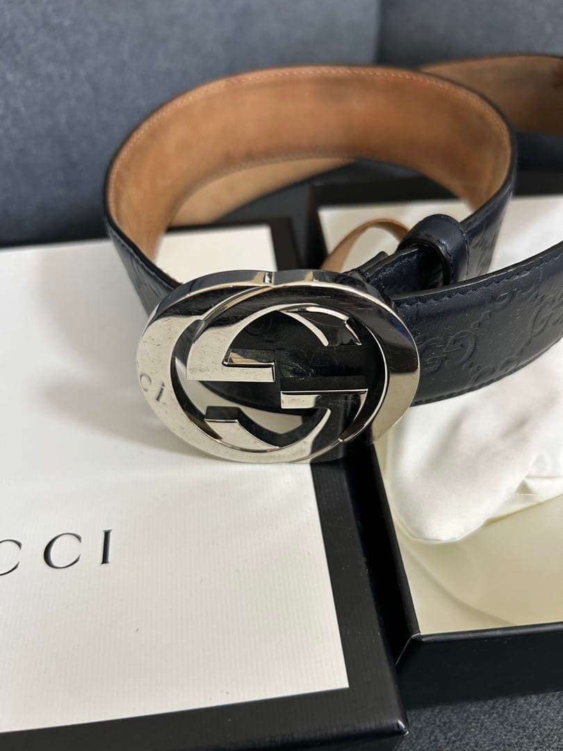GUCCI Pre-Owned Black Leather Belt Silver