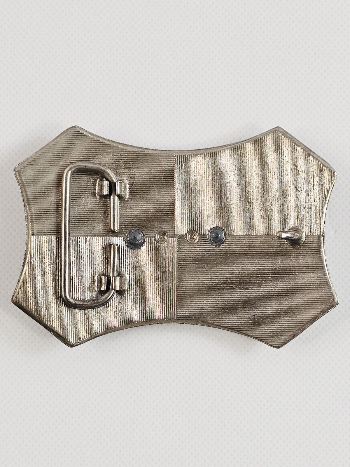 Chrome Horseshoe Belt Buckle Scroll Border Flared Ends Equestrian Vtg