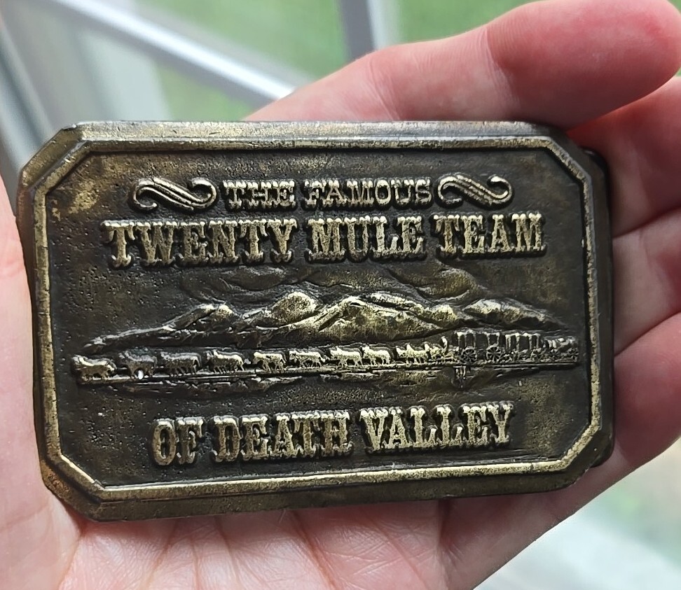 US Borax 1985 The Famous Twenty Mule Team of Death Valley Mining Belt Buckle