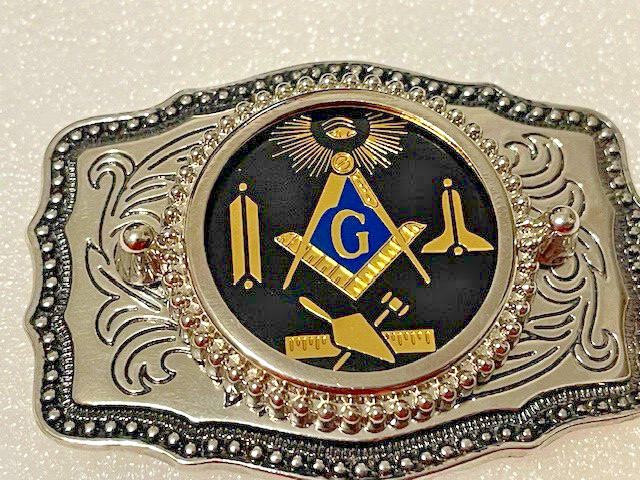Masonic Symbols Belt Buckle Western Style Black and silver (W167)