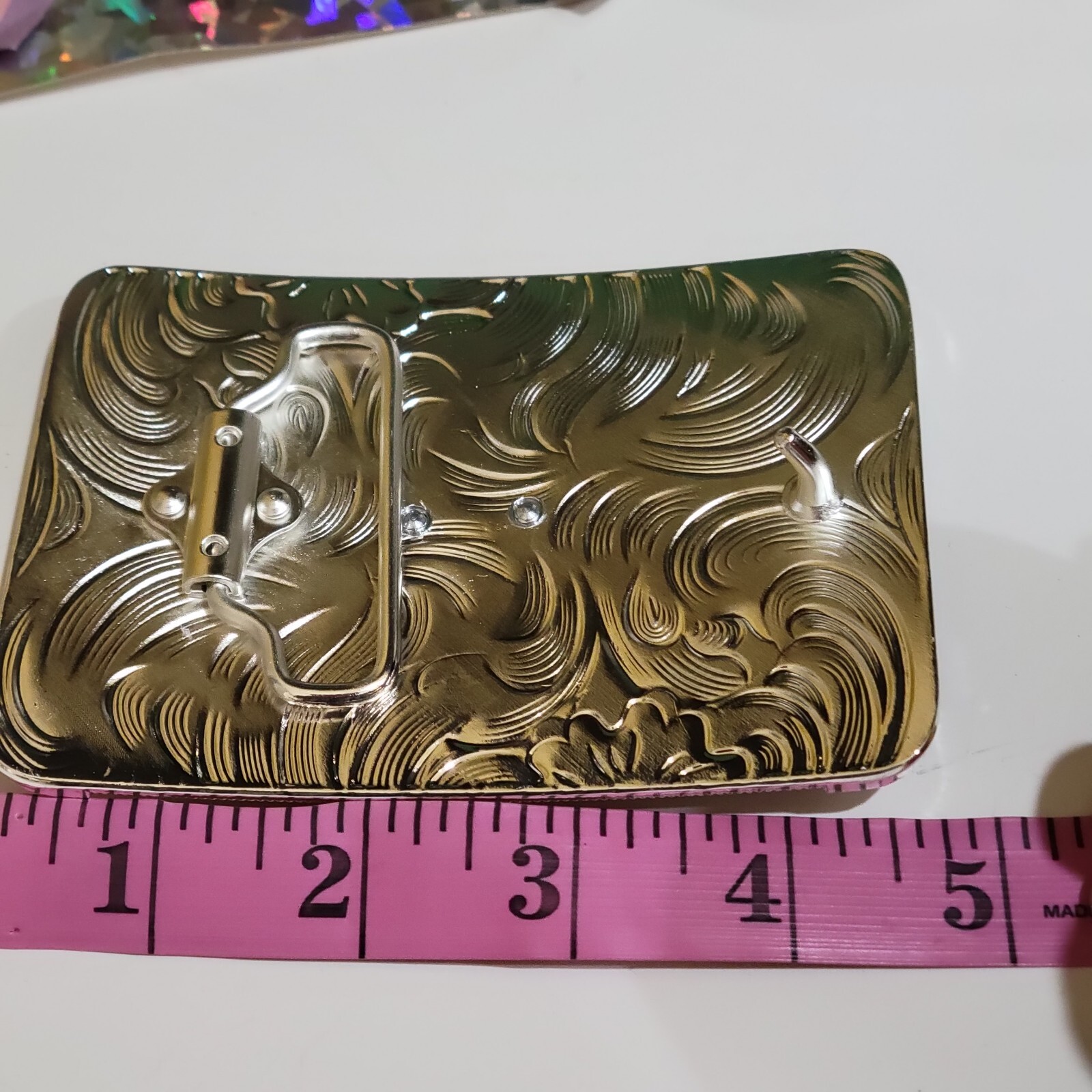 Longhor Western Belt Buckle Rose Tone And Silver Rare Piece With Details Cowboy