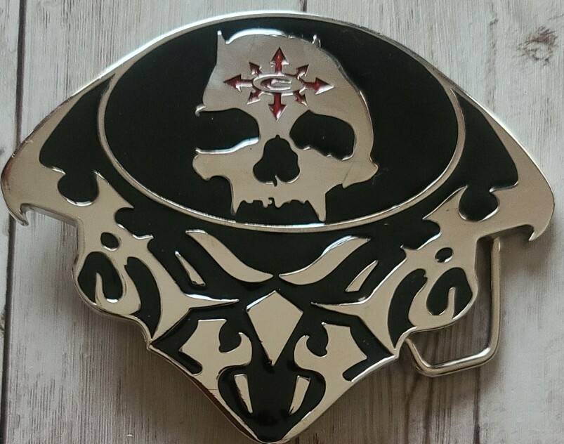 Oker Brand ~ Silver & Black ~ Skull Design Belt Buckle ~ 4.25&Prime; Wide x 3.25&Prime; Tall