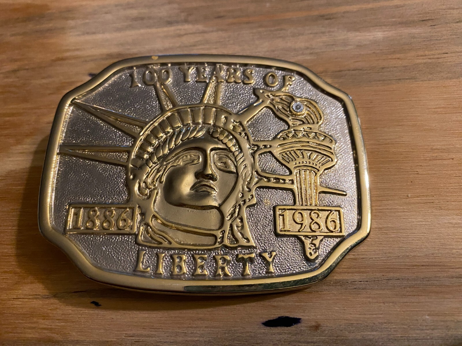 Vintage 100 Years of Liberty 1986 Gold Tone Metal Belt Buckle