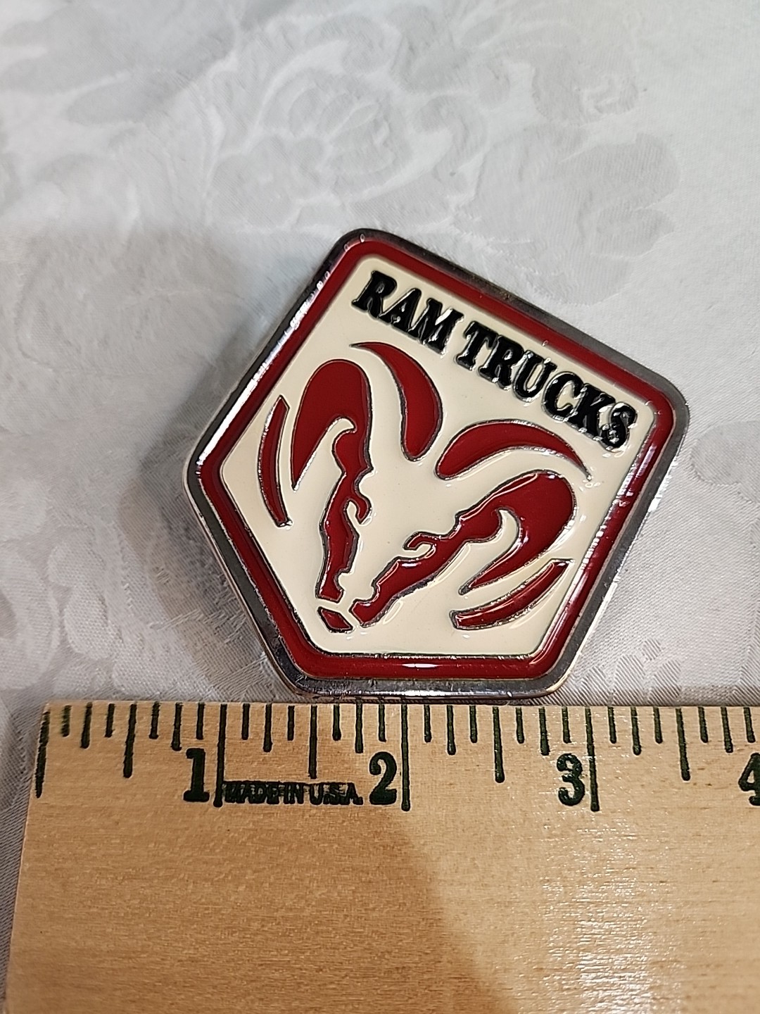 Vintage Ram Trucks Red And White Belt Buckle With Ram Logo Metal Pentagon Shape