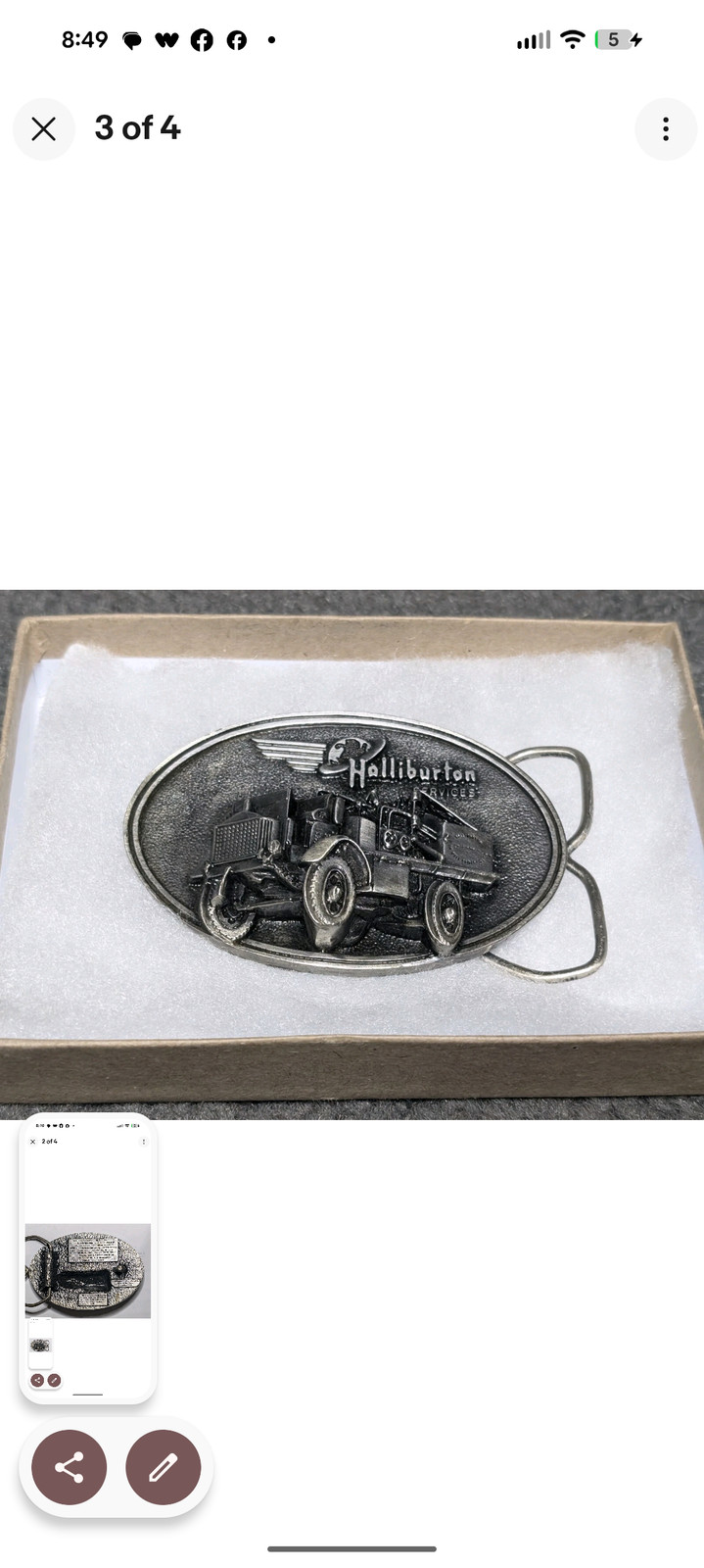 VIintage Halliburton Services Belt Buckle Mens Silver 1916 FWD Truck Pumper 80s