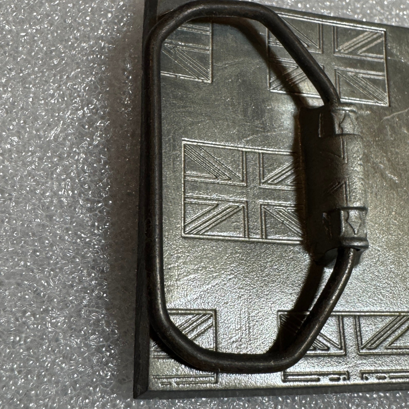 British Flag Belt Buckle Metal Pewter Tone Made Mexico Reissue