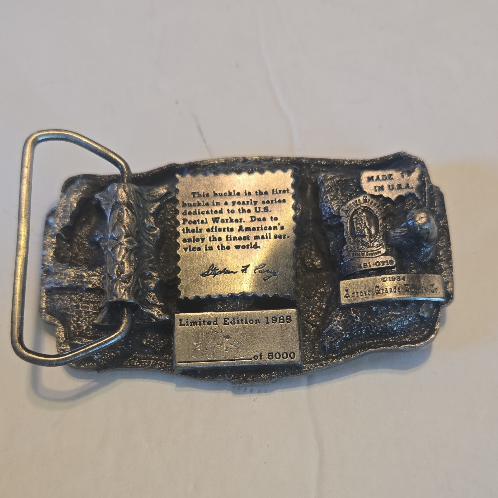 Vintage 1985 Postal Worker Commemorative U.S. Mail Belt Buckle #3012 of 5000