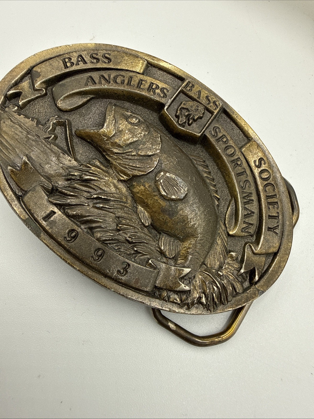 Vintage 1993 Bass Anglers Sportsman Society Brass Finished Belt Buckle Parts