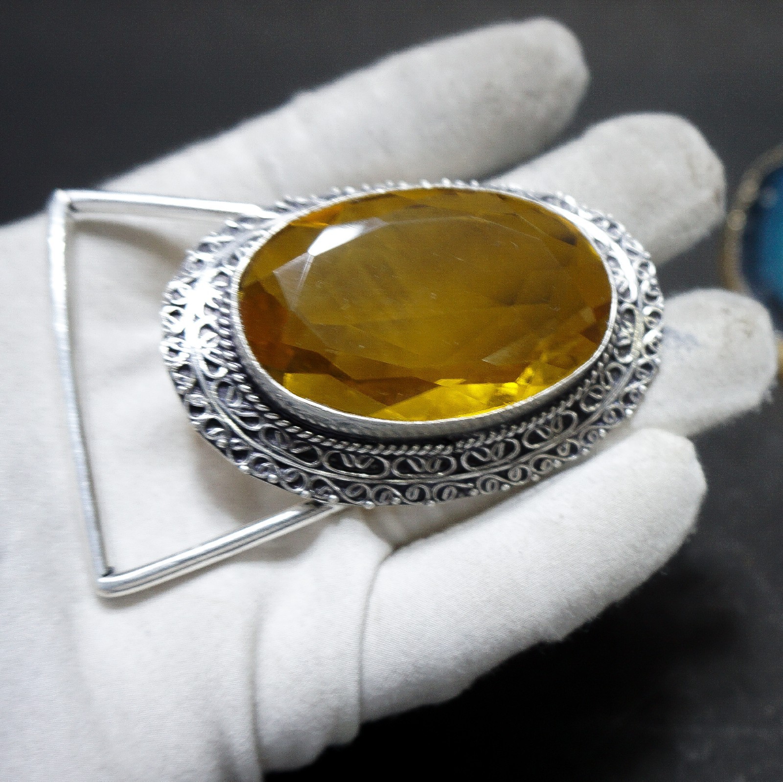 Handcrafted 925 Sterling Silver Citrine Quartz Faceted Oval Belt Buckle
