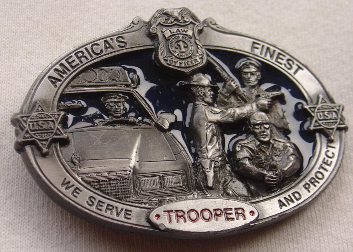 Vtg Belt Buckle America&rsquo;s Finest Law Enforcement Trooper Cop Serve & Protect