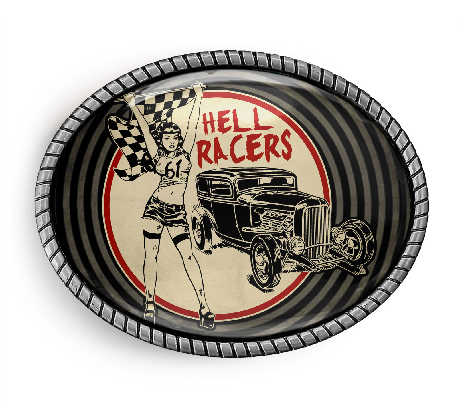 Hell Racers Belt Buckle – Hotrod Rockabilly Pinup Belt Buckles – 606