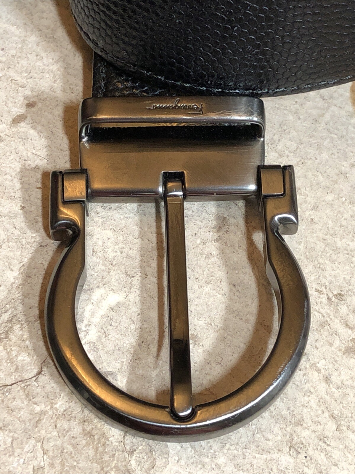 Salvatore Ferragamo Gun Metal tone Buckle black Brown leather removable belt