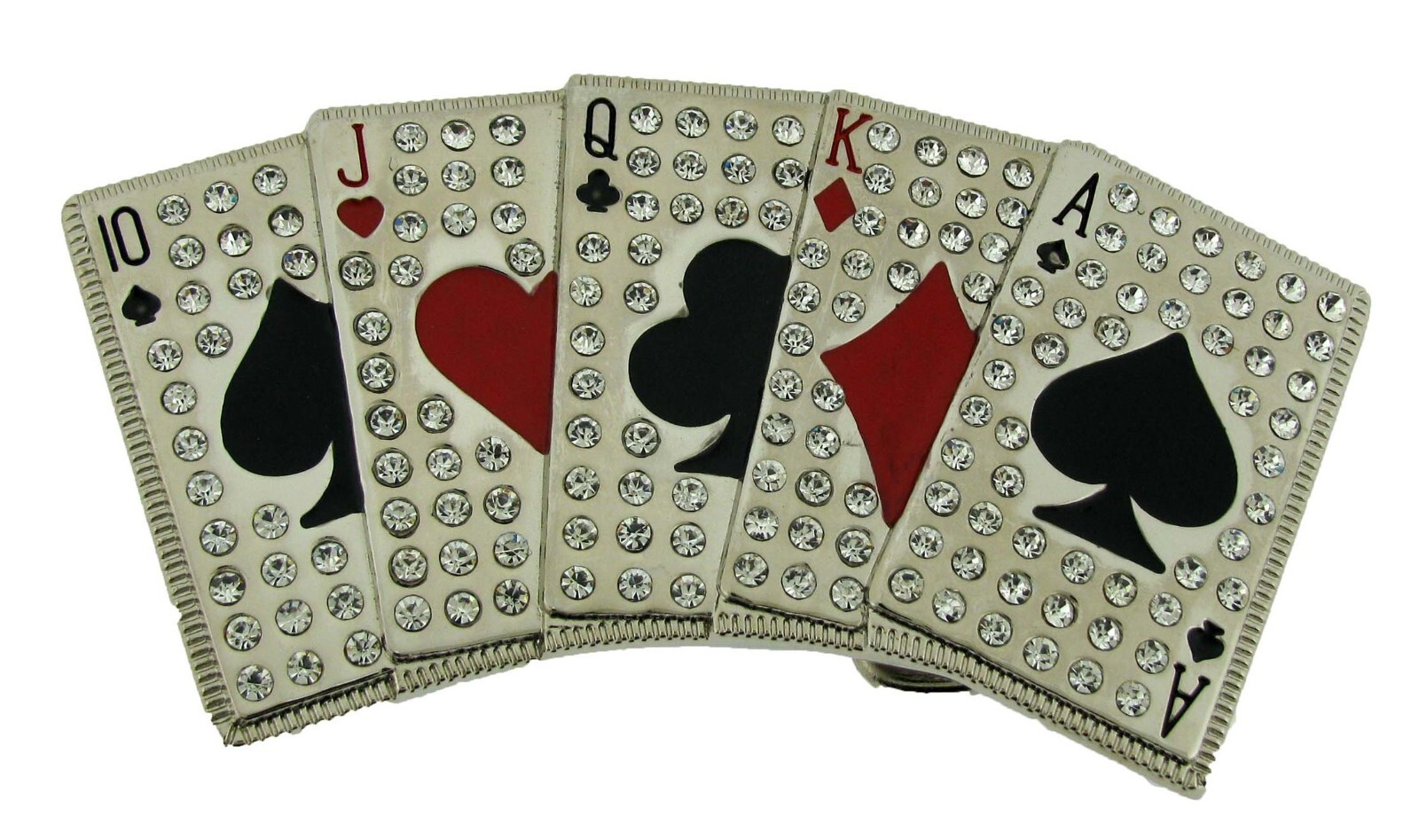 Royal Flush Blinged Iced Style Silver Rhinestone Las Vegas Poker Belt Buckle New