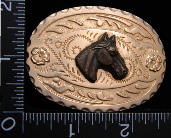 LH24138 *NOS* VINTAGE ***NICE HORSE HEAD*** SILVERTONE FLORAL WESTERN BUCKLE