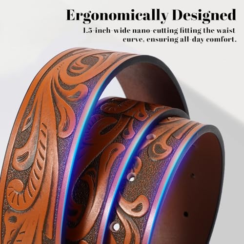 Cowboy Belts for Men Women, 35&Prime;-38&Prime; Wasit Adjustable Brown/Gold Bull Buckle