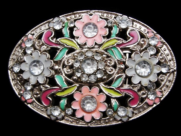 MF03116 GREAT **CRYSTAL COVERED FLORAL DESIGN** ART/FASHION BELT BUCKLE