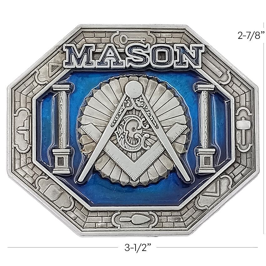 MASON Stone Crafters Belt Buckle Masonic symbols compass Blue Templar