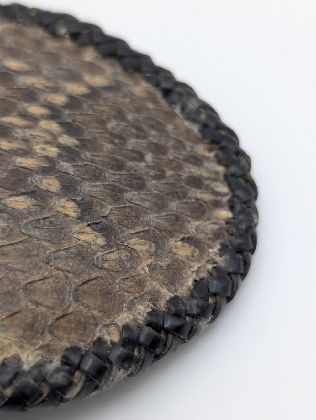 Vintage Snakeskin Belt Buckle Exotic Leather Braided Edge Western Oval